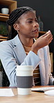 Tired, black woman and yawn in business with computer, typing HR report and fatigue from deadline. Person, burnout and long hours in office with payroll, review timesheet and human resources work