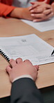 Lawyer, hands and client with signature for divorce settlement, agreement or consent with ring. Attorney office, jewelry and man with sign for prenuptial dismissal, legal separation and termination