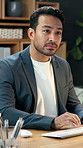 Man, typing and internet in office with computer, human resources report and ERP system for payroll. HR worker, person and browse with desktop, business management software or plan to process salary.