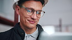 Man, engineer and graphs with tablet for construction, budget and report for architecture. Male person, glasses reflection and data analysis at site with digital, financial charts and building cost