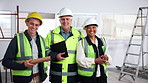 Construction, face or team on site with pride, contracting staff or ambition in industrial industry. Happy, people or engineering group with solidarity, confidence or about us in building development