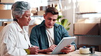 Logistics, discussion or team in office with tablet, order track or guidance on stock control site. Collaboration, people or supplier with tech, delivery feedback or advice on distribution platform.