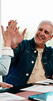 Documents, laugh and senior couple in home with planning for retirement funds or budget. Paperwork, conversation and elderly people with finance report for expenses, pension or asset management.