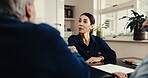 Handshake, financial advisor and meeting with old couple in office for smile, advice and retirement fund. Consulting, greeting and pension policy with people in agency for shaking hands and deal