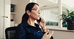 Home office, woman and talk with phone call for business, sprint plan or campaign update in WFH. Remote work, mature growth lead or mobile chat for marketing vendor pitch, project briefing or contact