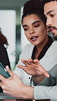 Business, man and tablet in office for meeting, budget review or project scope on company audit. Tech, team and manager with update for sprint plan, feedback or task breakdown in forecast preparation