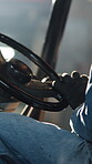 Shipping, hands and driver in forklift, closeup and cargo distribution with vehicle or supply chain. Logistics, distributor and person with gloves in warehouse, flare and delivery with transport