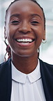 Attorney, black woman and face with laugh in office for legal council, advocate and representation. Portrait, legislation and confident lawyer at law firm agency for court case, hearing or trial