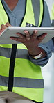 People, hands and architect with tablet for construction design, strategy or planning in office. Group, employees or civil engineer with technology for building layout, brainstorming or development