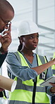 People, architect and meeting with tablet in office for construction or building plan together. Group, contractor or civil engineer with technology or team for design strategy, safety or security