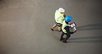 Construction, men or building inspection with talk for renovation plan, contractor brief or above. Team, foreman or safety manager with tech screen for site visit, project update or progress on space