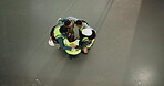 Architect, team and huddle with above of people for meeting, construction and site survey. Support, engineer feedback and collaboration with employees for building dimension, space and motivation