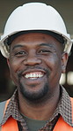 Smile, black man and supply chain in warehouse with freight, service and logistics for shipping. Happy, person and confidence in depot with schedule, dispatch and inventory stock for distribution