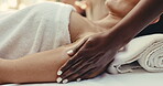 Woman, relax and massage with hands at spa for holistic wellness, stress relief and health healing. Person, skincare and therapy with masseuse for peace, calm and pamper oil for luxury treatment