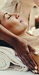 Relax, oil or woman in spa with body massage, comfortable rest or soothing benefits in wellness center. Tranquil, masseuse or mature person with space, peaceful dreaming or tension release at retreat