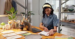 Pottery, business and woman with laptop, paperwork and sale checklist for inventory management. Startup, studio and person on computer, online order and report for ceramic, clay design and stock