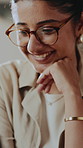 Happy, woman and remote work in home with laptop, typing report or submission of copywriting project. Freelance copywriter, person and smile in house with computer, glasses and done with campaign.