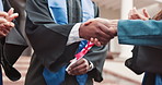 University, handshake and students with applause for graduation, award or education milestone. Shaking hands, campus and people with ceremony, degree and success for achievement and college diploma