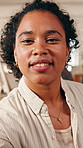 Happy, woman and POV in art class with painting, creative expression or learning technique for hobby . Face, female person and brush in painter workshop with project, skill development and DIY craft.