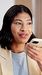 Business, woman and speaker phone call in office, voice memo and communication with network. Connectivity, person and cellphone with loudspeaker for audio message, feedback and contact in workplace