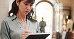 Lecturer, writing and woman with paperwork in college for attendance, report and student grading. School, teacher and person with documents, checklist and exam for curriculum, survey and education