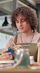 Man, relax and painting in art studio with ceramics, learning DIY technique and creative expression. Artist, person and pottery creation in workshop with paintbrush, clay dish and tools for hobby.