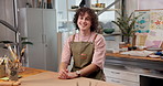 Pottery, pride and man in workshop with face, clay artist and about us in creative industry. Portrait, happy and artisan with confidence, craftsman profession or ambition as handmade ceramic designer