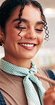 Waitress, stylus and writing in cafe with tablet, check online booking and website for hospitality. Happy, store manager and woman in coffee shop with tech, planning or digital notes for reservation.