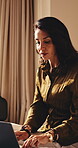 Remote work, research and woman with laptop in hotel, typing and info for story development on web. Travel, writer and mature person with technology, online and freelancer with article in bedroom