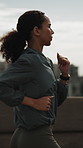 Fitness, woman and running in city for cardio endurance, workout practice or longevity benefits. Jog, female person and runner outdoor for health lifestyle, wellness training or conditioning exercise