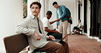 Student, man and thinking at college with laptop, education and download AI for editing assignment. Outdoor, person and typing at university with computer, planning or knowledge for research project.
