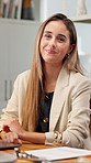 Face, woman and smile with laptop for pottery, confirm booking and invoice for update pricing. Portrait, person and clipboard in office with pc, availability and material inventory for online orders