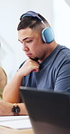 College, students and man with headphones in classroom for learning, lesson and listening for notes. University, lecture and person with audio for education, knowledge and studying for assignment