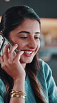 Phone call, freelancer and smile with woman in home for virtual assistant, feedback and planning. Online booking advisor, remote worker and communication support with person in house for update
