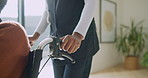 Wheelchair, nurse or old woman in house with helping hand, mobility aid or support in medical care. Retirement, caregiver or senior person with disability, connection or assistance in nursing home.
