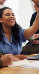 College, applause or team in classroom with high five, academic victory or good grade on assignment. Clapping, happy people or student with tech, university achievement or success on group assessment