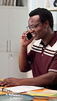 Black man, potter or phone call in small business for order, supplier contact or smile for feedback. Entrepreneur, tech or talking in studio for ceramic availability, customer service or distribution
