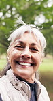 Face, recording and senior woman for fitness, exercise and running for wellness and active hobby. Pov, portrait and mature person with memory, social media and video for health, training and workout