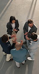 People, realtor and smile in office with applause, good news and motivation for real estate deal. Above, team and clapping in workplace for well done, celebration and achievement for property auction