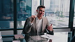 Businessman, talk and consultation in office with client, data analysis and risk assessment for loan. Financial advisor, people and meeting with stats for debt review, help or guidance for liability.