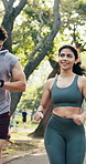 Running, group and people in park for fitness, cardio workout and training together for health. Runner, sports club and men with women for exercise, active hobby and endurance for wellness outdoor