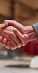 People, business or meeting with handshake for agreement, negotiation deal or partnership together. Employee, colleagues or shaking hands with introduction or greeting for b2b, teamwork or onboarding